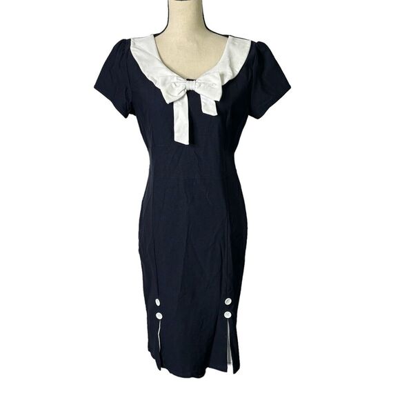 Miusol Dress Womens XL Navy Blue White Accent Pin Up Sailor Midi Cosplay Stretch - Picture 1 of 16